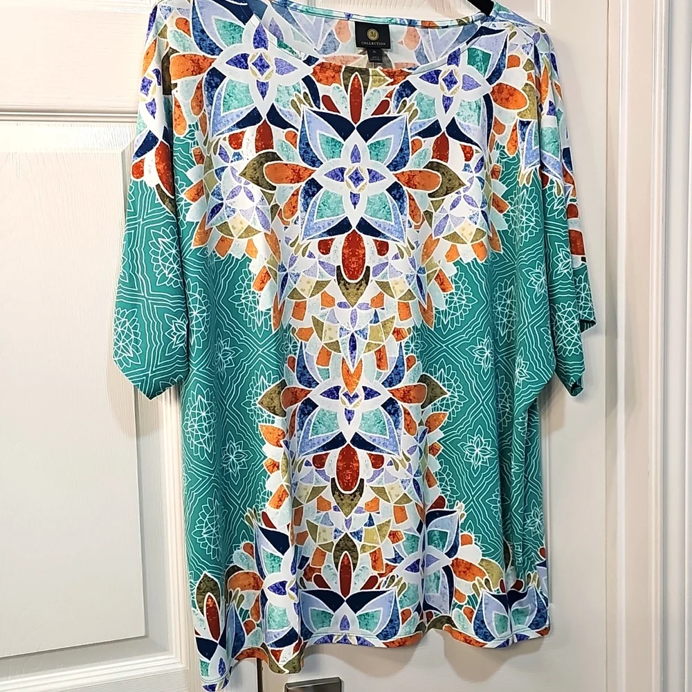 NWT JM Collection Petite Teal Dolman Sleeve Short Sleeve Boxy Tunic XL/XXL - Picture 4 of 11
